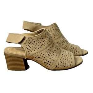 Sonoma Open Toe Pierced Sandals 8 Beige Block Heel Ankle‎ Straps Vitalize Shoes